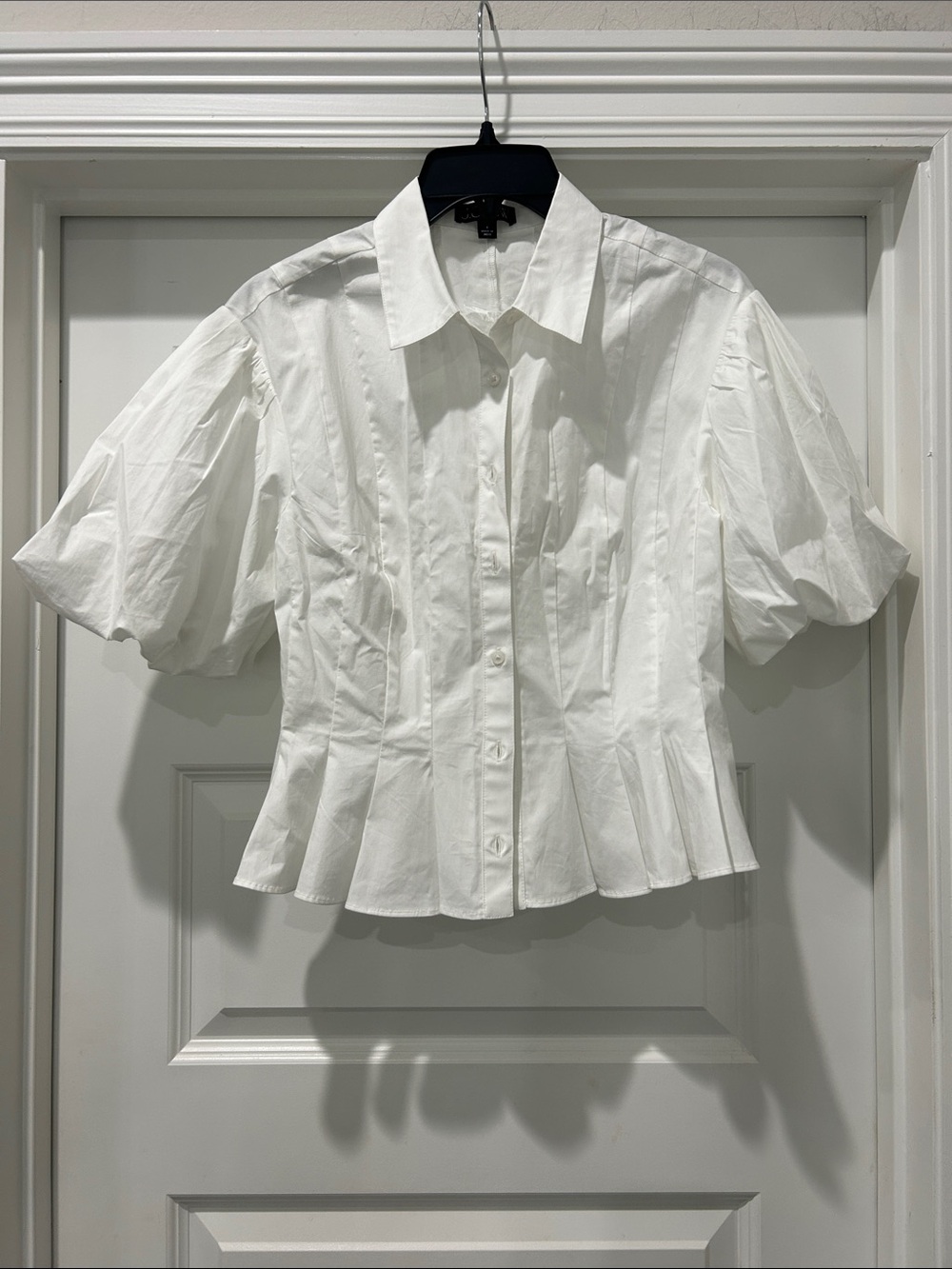 J. Crew White Button-Front Puff Sleeve Blouse NWOT